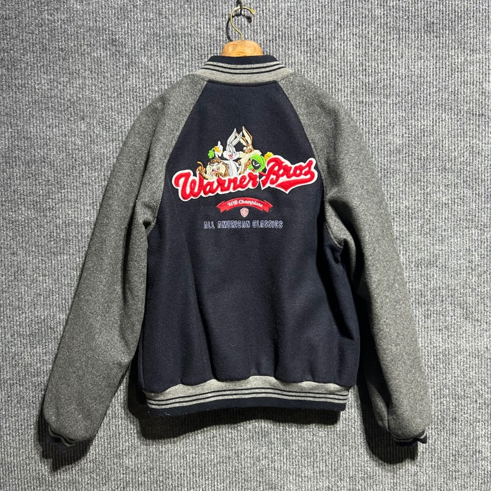Vintage Warner Bros Varsity Jacket Mens Large Blue Wool Looney Tunes 1999 Retro